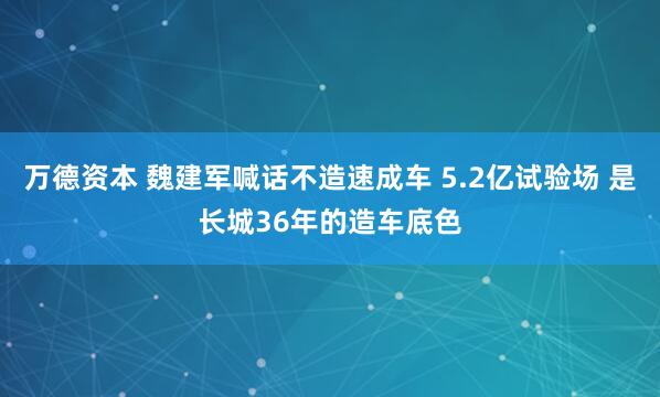 万德资本 魏建军喊话不造速成车 5.2亿试验场 是长城36年的造车底色